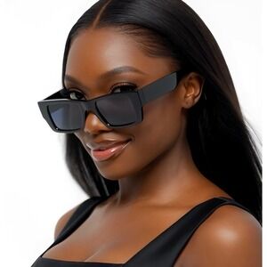 Black Rectangular Sunglasses Retro Fashion Statement Sun Glasses UV400 Protect‎